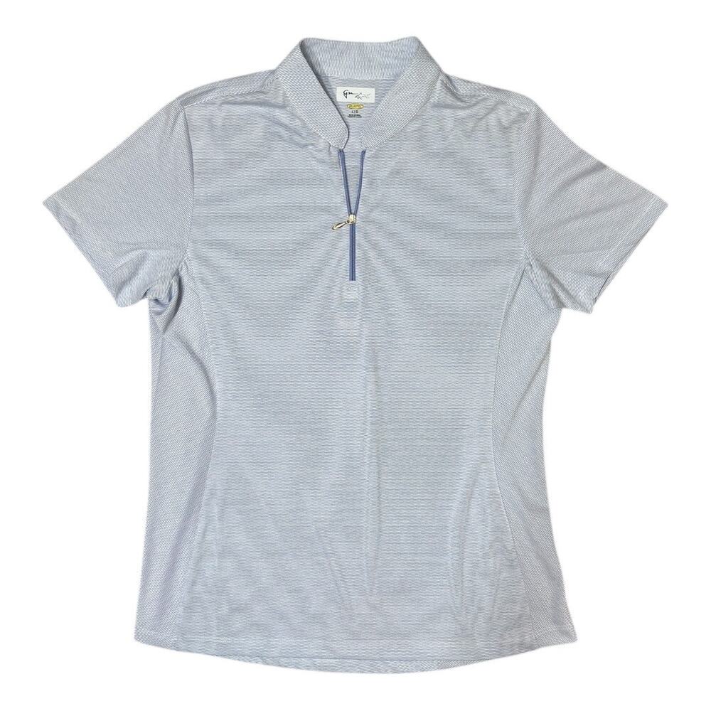 Greg Norman Women's Blue Stripped Golf Polo - Size L